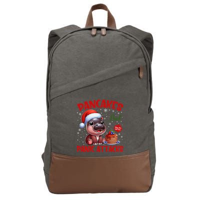 Pancakes And Panic Attacks Funny Moo Deng Pancake Christmas Cotton Canvas Backpack