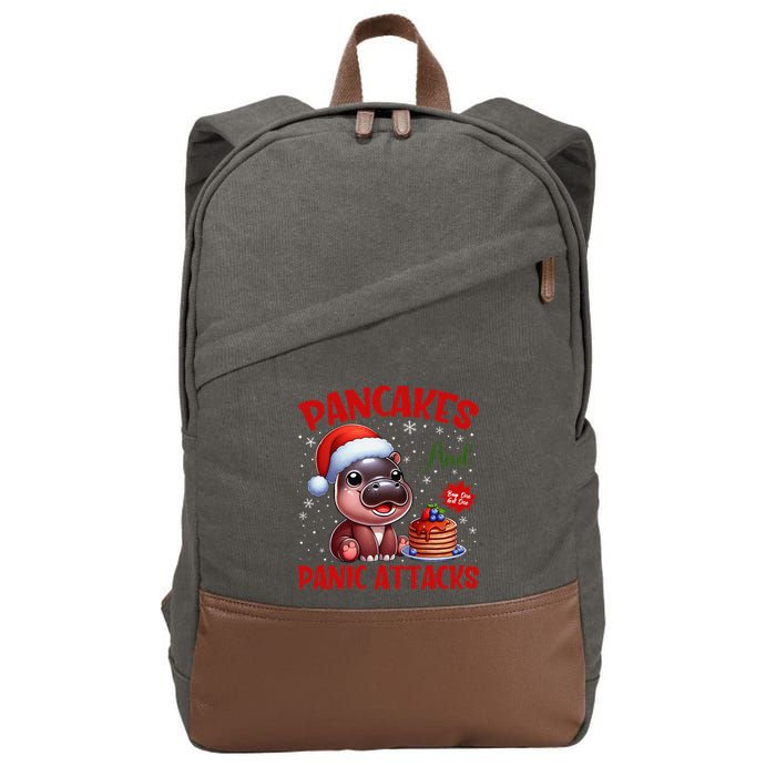 Pancakes And Panic Attacks Funny Moo Deng Pancake Christmas Cotton Canvas Backpack