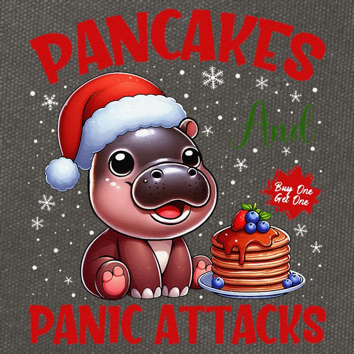 Pancakes And Panic Attacks Funny Moo Deng Pancake Christmas Cotton Canvas Backpack