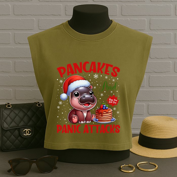 Pancakes And Panic Attacks Funny Moo Deng Pancake Christmas Garment-Dyed Women's Muscle Tee
