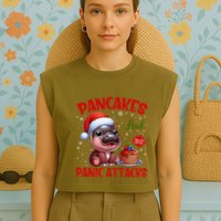 Pancakes And Panic Attacks Funny Moo Deng Pancake Christmas Garment-Dyed Women's Muscle Tee