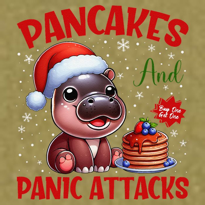 Pancakes And Panic Attacks Funny Moo Deng Pancake Christmas Garment-Dyed Women's Muscle Tee