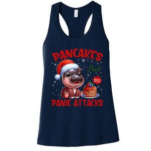 Pancakes And Panic Attacks Funny Moo Deng Pancake Christmas Women's Racerback Tank