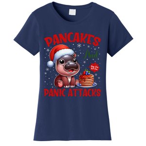 Pancakes And Panic Attacks Funny Moo Deng Pancake Christmas Women's T-Shirt