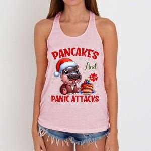 Pancakes And Panic Attacks Funny Moo Deng Pancake Christmas Women's Knotted Racerback Tank