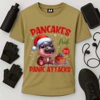 Pancakes And Panic Attacks Funny Moo Deng Pancake Christmas Performance Shirt