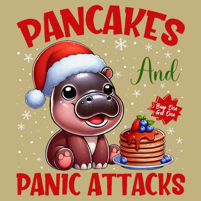 Pancakes And Panic Attacks Funny Moo Deng Pancake Christmas Performance Shirt