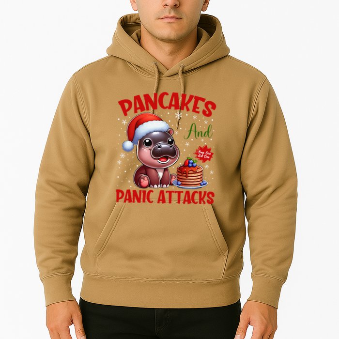 Pancakes And Panic Attacks Funny Moo Deng Pancake Christmas Hoodie
