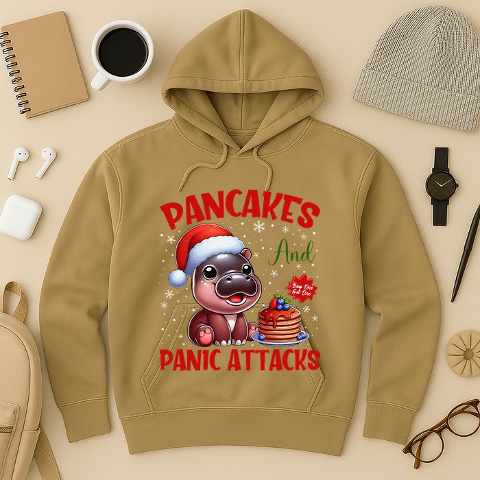 Pancakes And Panic Attacks Funny Moo Deng Pancake Christmas Hoodie