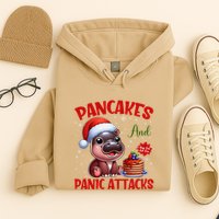 Pancakes And Panic Attacks Funny Moo Deng Pancake Christmas Hoodie