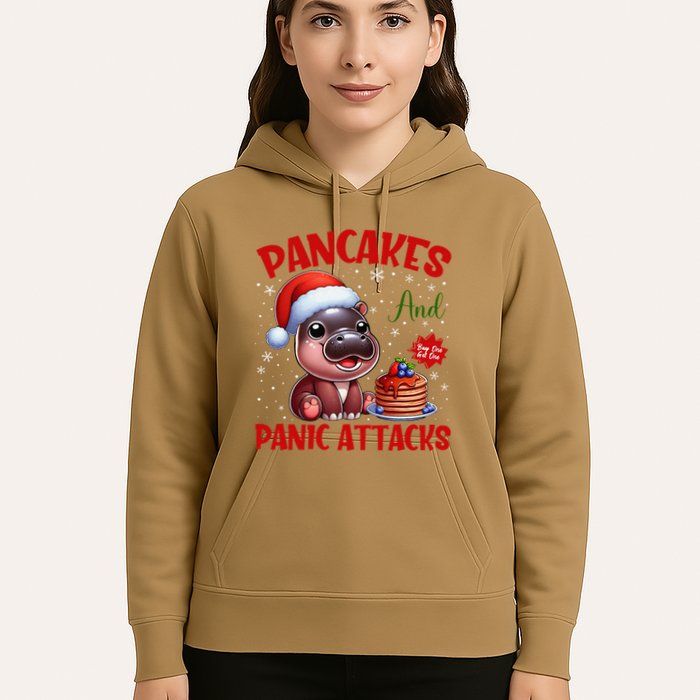 Pancakes And Panic Attacks Funny Moo Deng Pancake Christmas Hoodie