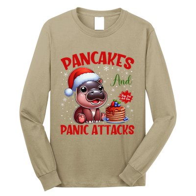Pancakes And Panic Attacks Funny Moo Deng Pancake Christmas Long Sleeve Shirt