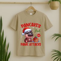 Pancakes And Panic Attacks Funny Moo Deng Pancake Christmas T-Shirt