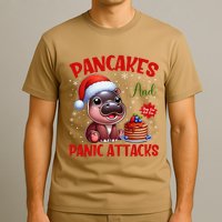 Pancakes And Panic Attacks Funny Moo Deng Pancake Christmas T-Shirt