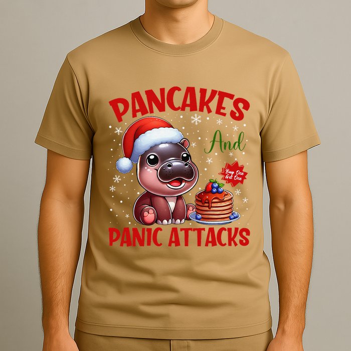 Pancakes And Panic Attacks Funny Moo Deng Pancake Christmas T-Shirt
