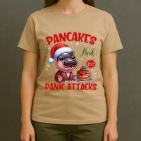 Pancakes And Panic Attacks Funny Moo Deng Pancake Christmas T-Shirt