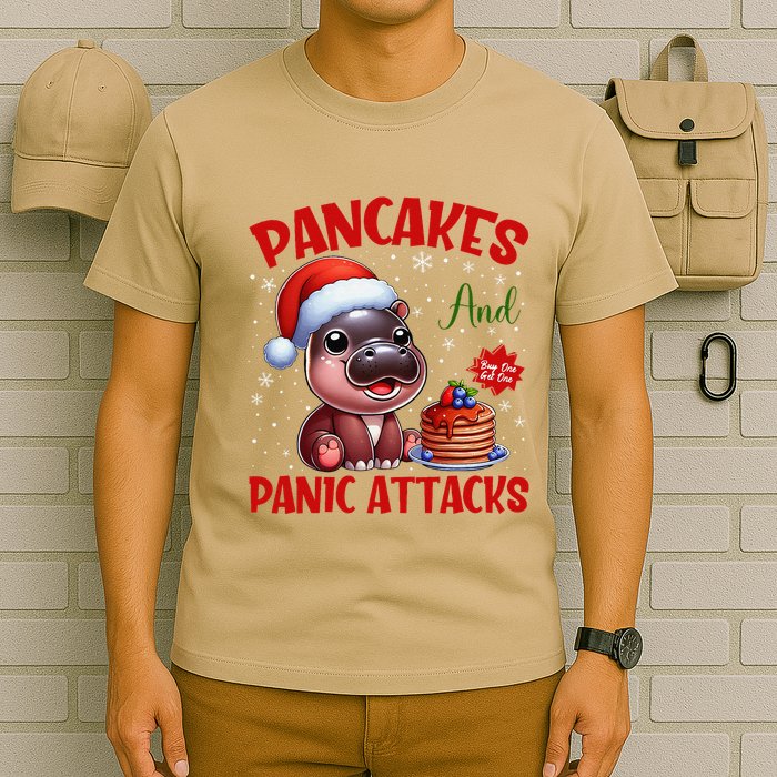 Pancakes And Panic Attacks Funny Moo Deng Pancake Christmas T-Shirt