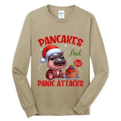 Pancakes And Panic Attacks Funny Moo Deng Pancake Christmas Tall Long Sleeve T-Shirt
