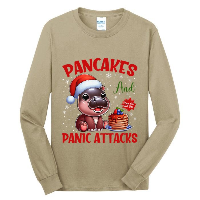Pancakes And Panic Attacks Funny Moo Deng Pancake Christmas Tall Long Sleeve T-Shirt