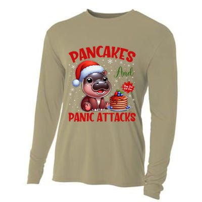 Pancakes And Panic Attacks Funny Moo Deng Pancake Christmas Cooling Performance Long Sleeve Crew