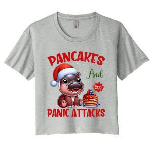 Pancakes And Panic Attacks Funny Moo Deng Pancake Christmas Women's Crop Top Tee