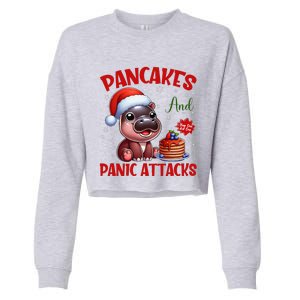 Pancakes And Panic Attacks Funny Moo Deng Pancake Christmas Cropped Pullover Crew