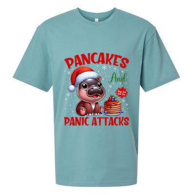 Pancakes And Panic Attacks Funny Moo Deng Pancake Christmas Sueded Cloud Jersey T-Shirt
