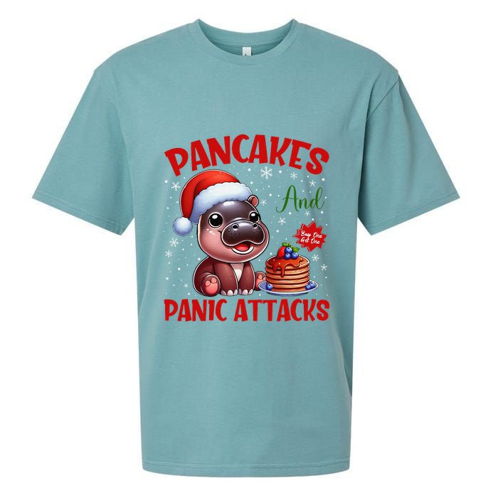 Pancakes And Panic Attacks Funny Moo Deng Pancake Christmas Sueded Cloud Jersey T-Shirt