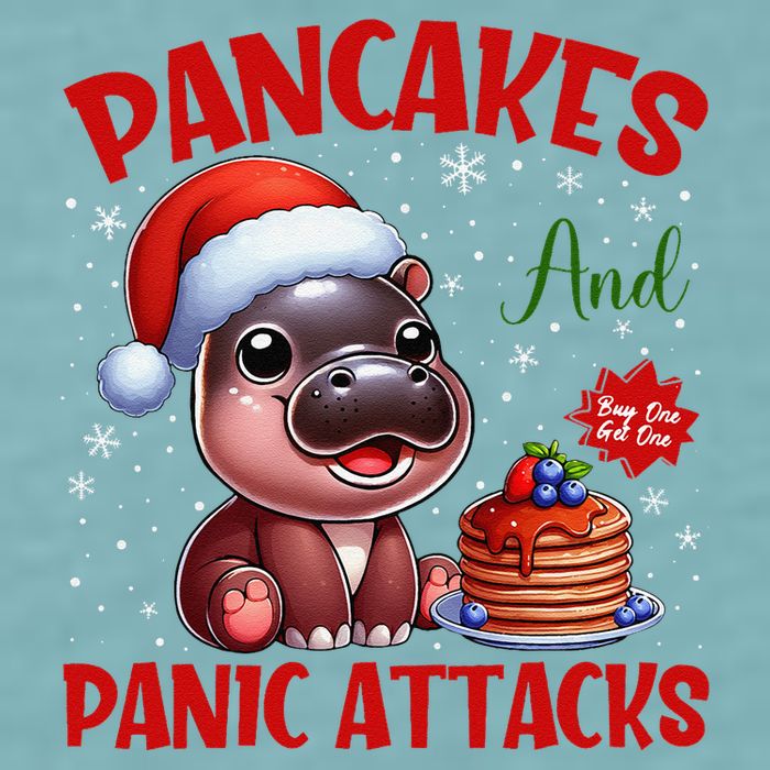 Pancakes And Panic Attacks Funny Moo Deng Pancake Christmas Sueded Cloud Jersey T-Shirt