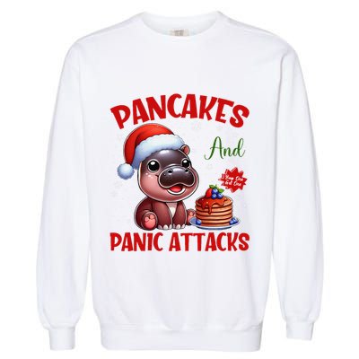 Pancakes And Panic Attacks Funny Moo Deng Pancake Christmas Garment-Dyed Sweatshirt