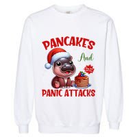 Pancakes And Panic Attacks Funny Moo Deng Pancake Christmas Garment-Dyed Sweatshirt