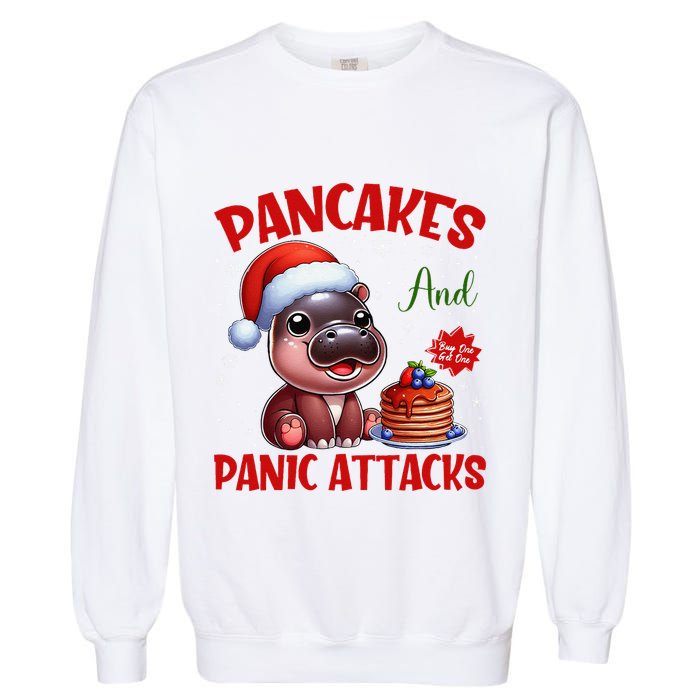 Pancakes And Panic Attacks Funny Moo Deng Pancake Christmas Garment-Dyed Sweatshirt