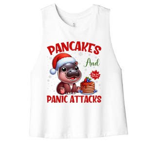 Pancakes And Panic Attacks Funny Moo Deng Pancake Christmas Women's Racerback Cropped Tank