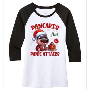 Pancakes And Panic Attacks Funny Moo Deng Pancake Christmas Women's Tri-Blend 3/4-Sleeve Raglan Shirt