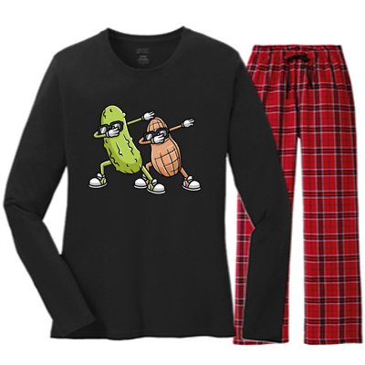 Peanut And Pickle Dabbing Peanut Butter Lover Women's Long Sleeve Flannel Pajama Set 