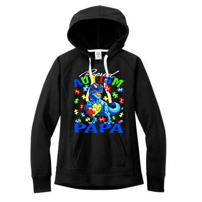 Proud Autism Papa Dinosaur Autism Awareness Gift Women's Fleece Hoodie