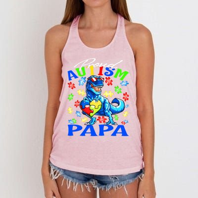 Proud Autism Papa Dinosaur Autism Awareness Gift Women's Knotted Racerback Tank