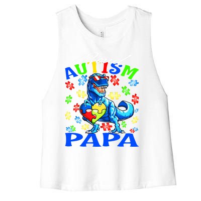 Proud Autism Papa Dinosaur Autism Awareness Gift Women's Racerback Cropped Tank