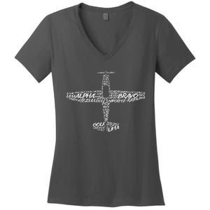 Phonetic Alphabet Pilot Airplane Women's V-Neck T-Shirt