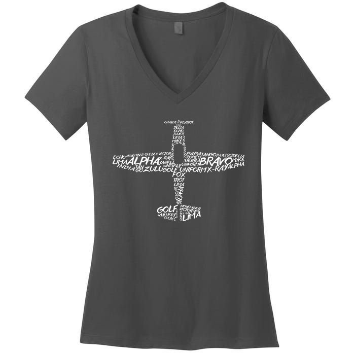 Phonetic Alphabet Pilot Airplane Women's V-Neck T-Shirt