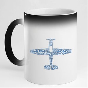 Phonetic Alphabet Pilot Airplane 11oz Black Color Changing Mug