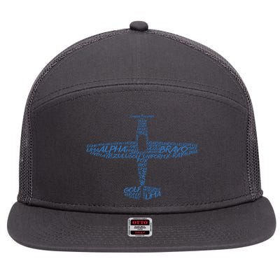 Phonetic Alphabet Pilot Airplane 7 Panel Mesh Trucker Snapback Hat