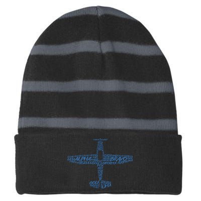 Phonetic Alphabet Pilot Airplane Striped Beanie with Solid Band