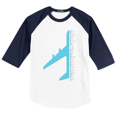 Phonetic Alphabet Pilot Airplane Funny Aviator Lover Baseball Sleeve Shirt