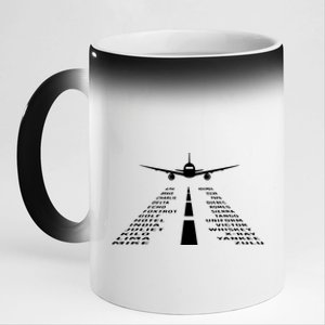 Phonetic Alphabet Pilot Airplane 11oz Black Color Changing Mug