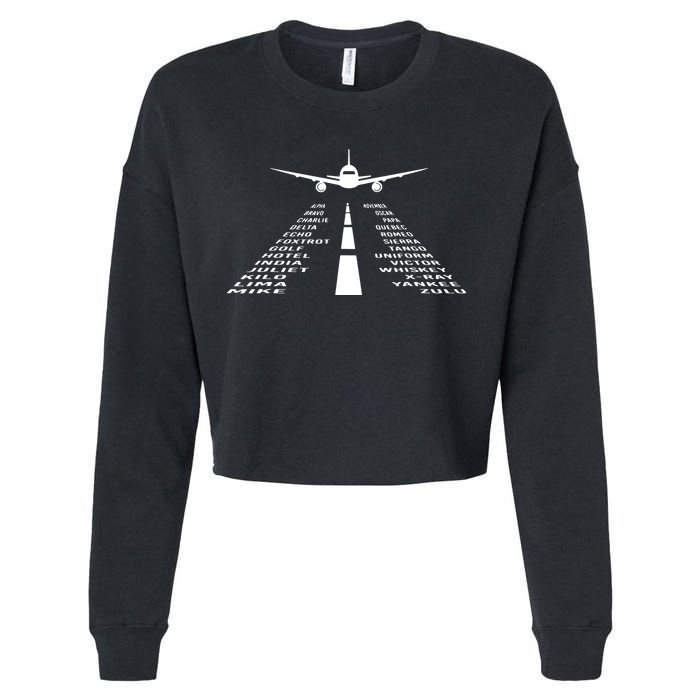 Phonetic Alphabet Pilot Airplane Cropped Pullover Crew