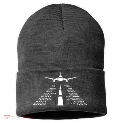 Phonetic Alphabet Pilot Airplane Sustainable Knit Beanie