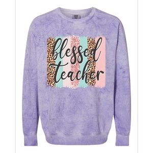 Pink Animal Print Teacher Appreciation Day Blessed Quote Gift Colorblast Crewneck Sweatshirt