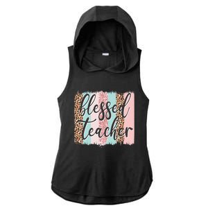 Pink Animal Print Teacher Appreciation Day Blessed Quote Gift Ladies PosiCharge Tri-Blend Wicking Draft Hoodie Tank