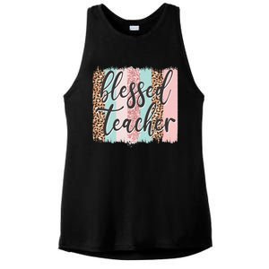 Pink Animal Print Teacher Appreciation Day Blessed Quote Gift Ladies PosiCharge Tri-Blend Wicking Tank